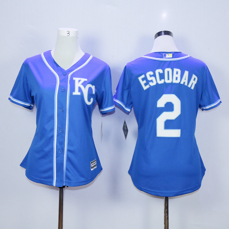 Women Kansas City Royals #2 Eacobar Blue MLB Jerseys->women mlb jersey->Women Jersey